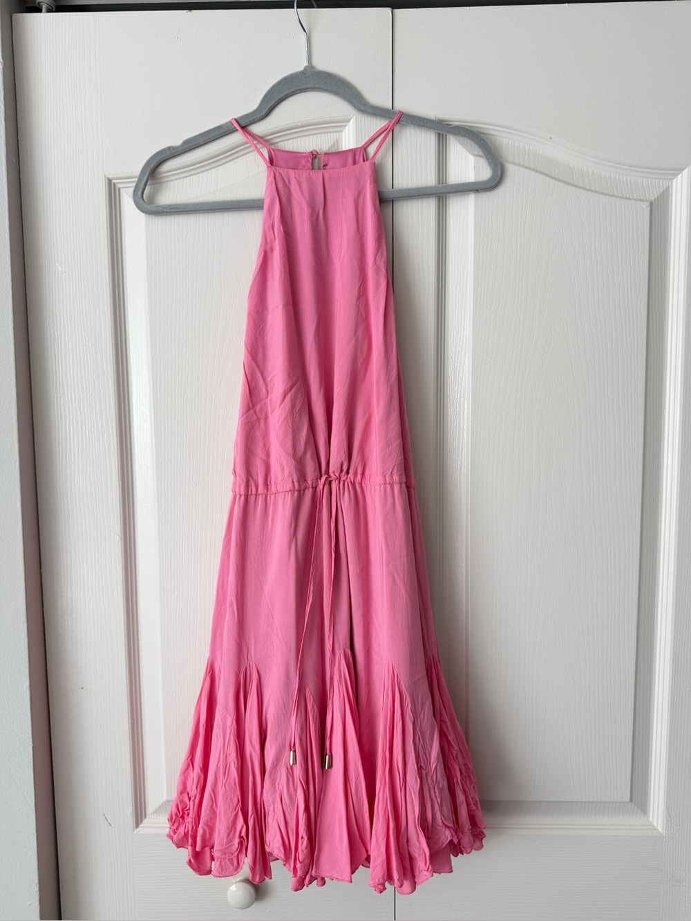 bebe Pink Halter Maxi Dress with Drawstring Waist